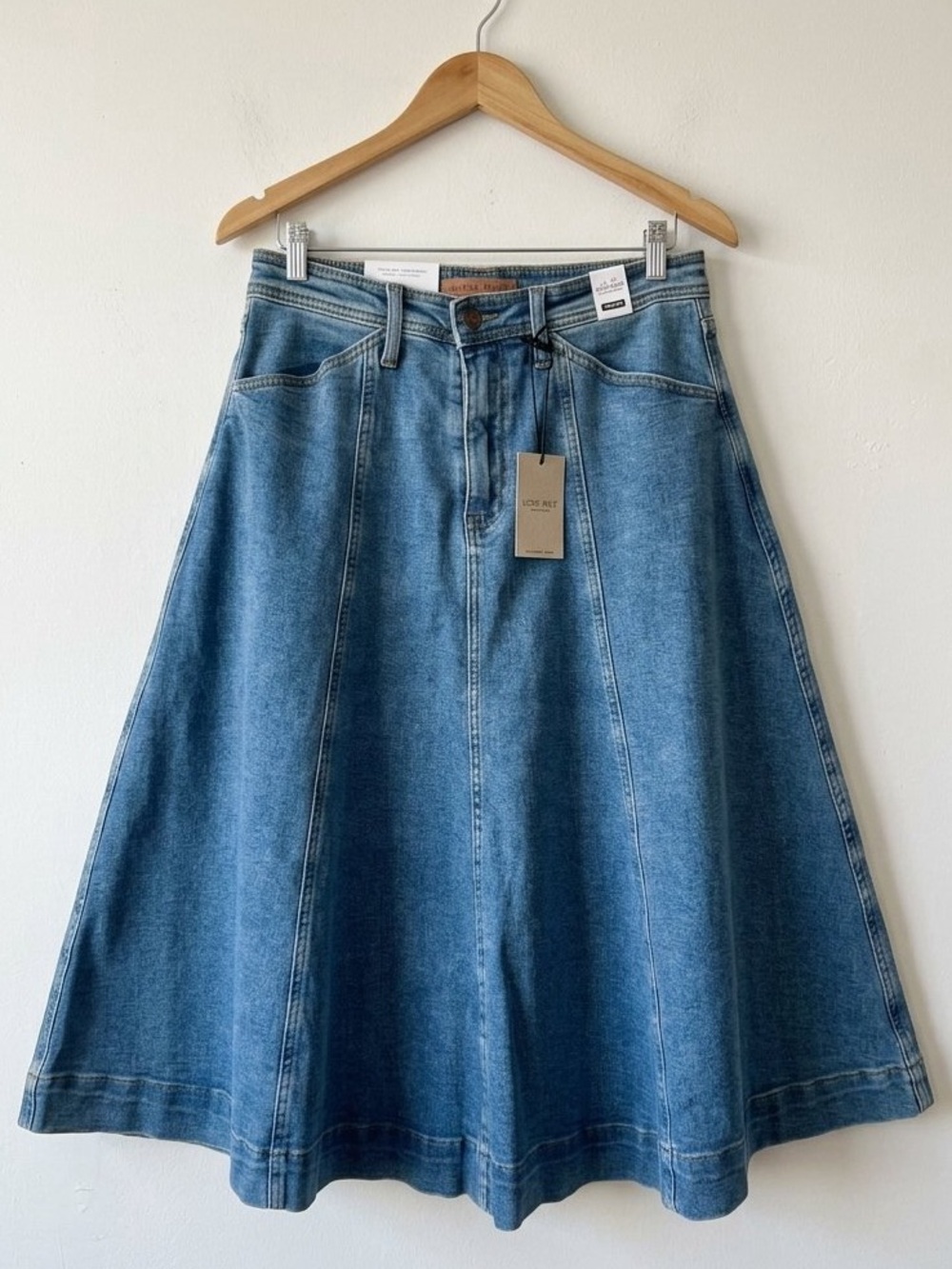 Judy Blue High Waisted Denim Midi Skirt NWT L Lasso Stone Western Flared